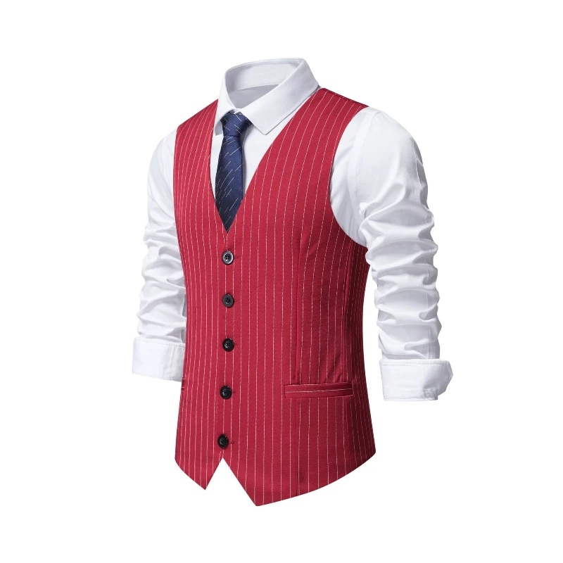 Men'S Formal Wear Waistcoat - 2026 Nieuw Rood Gestreept Pakvest Voor