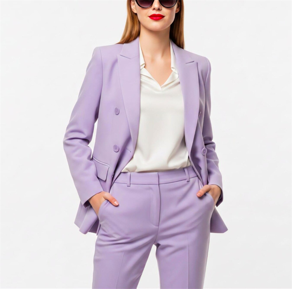 Double Breasted Blazer - Moderne damespakken 2-delig lavendelkleurig broekpak met