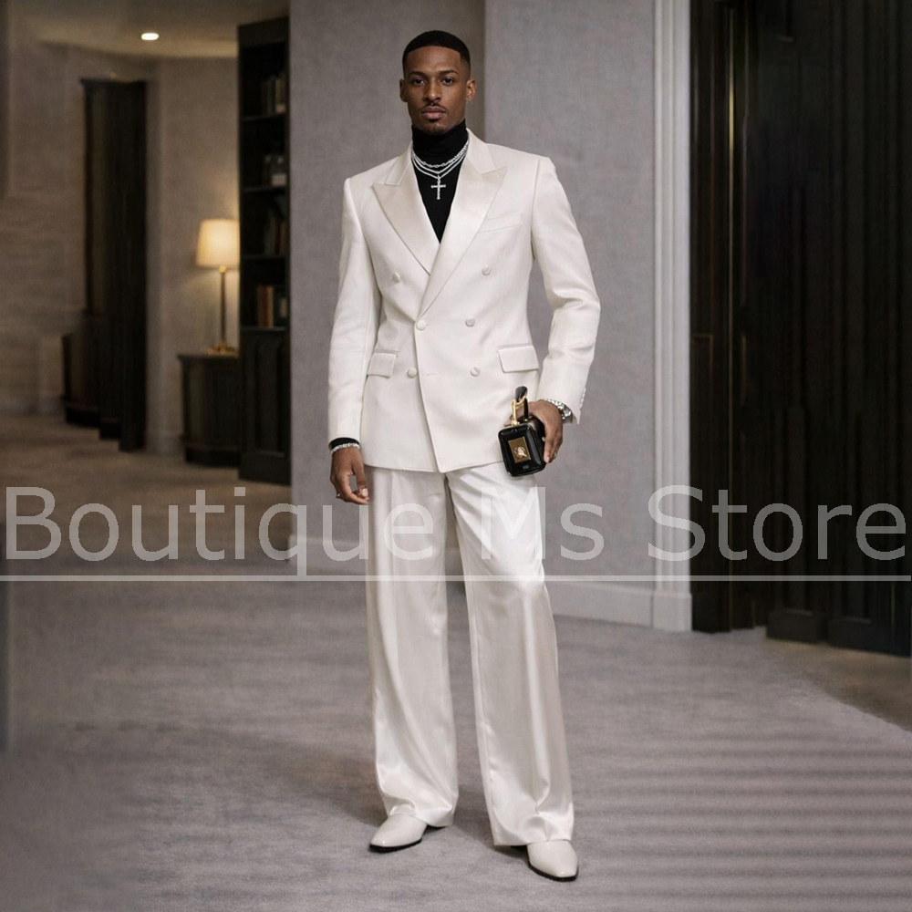 Men'S Formal Evening Wear - Witte satijnen pak voor heren, 2-delig,