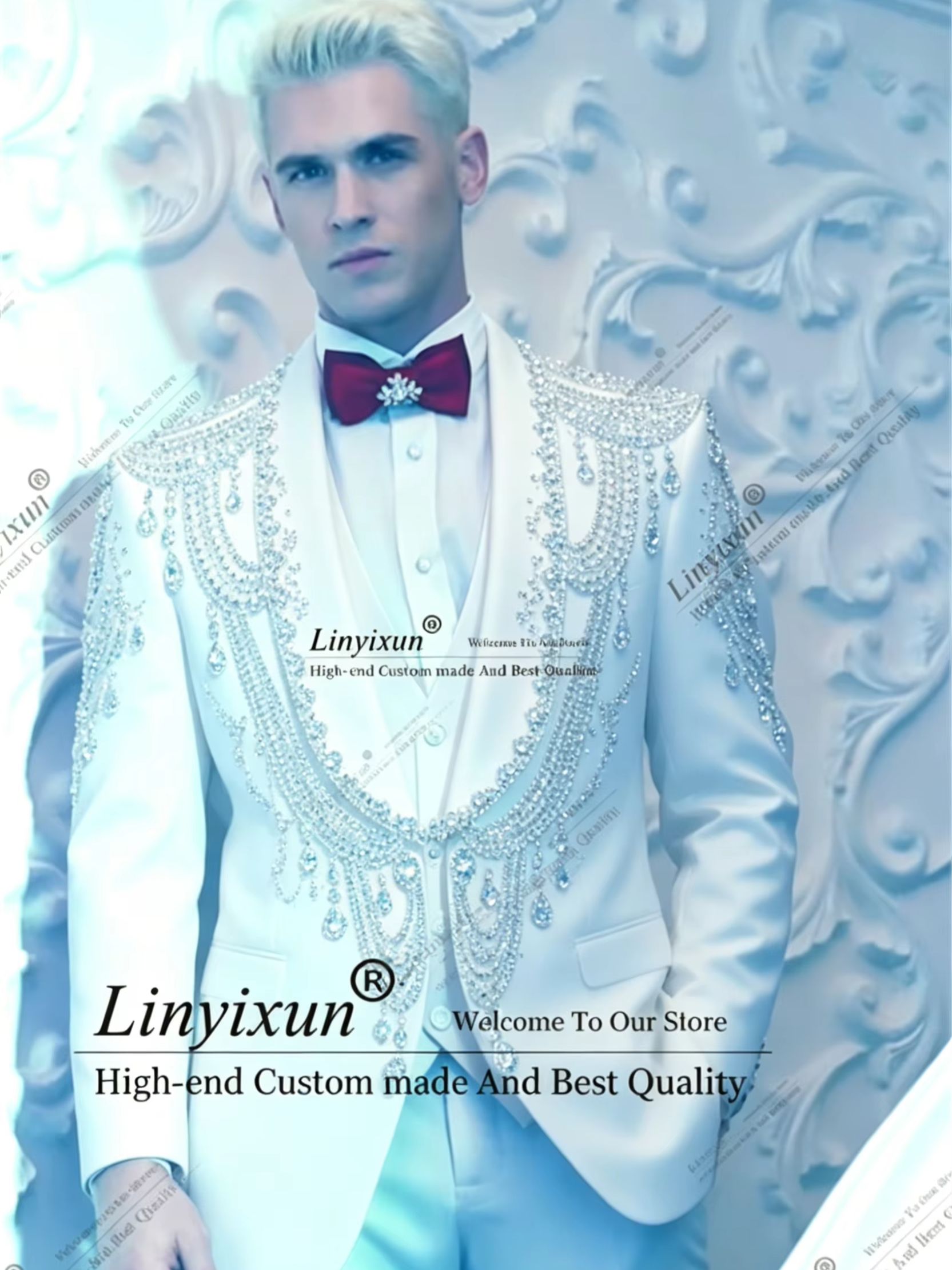 Men'S Formal Wear Jewelry - Elegante Crystal Jewelried Speciale Smoking Pakken
