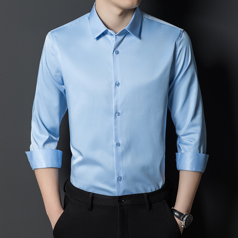 Men Formal Office Wear Shirts - Heren Moerbeizijde Overhemd Klassiek Zakelijk Kantoorkleding
