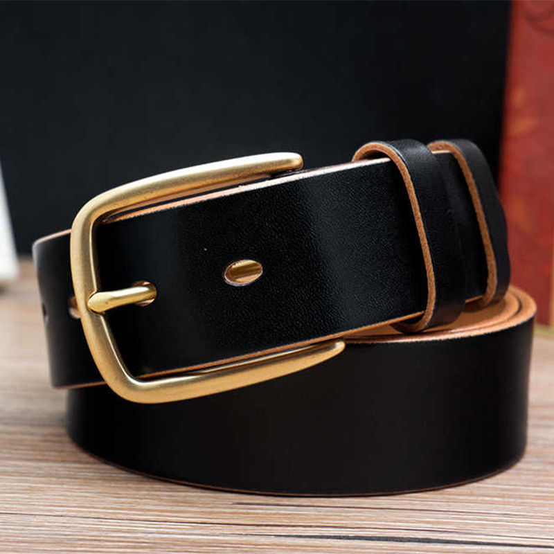 Men Formal Wear With Jeans - Herenriemen, Lederen Riem, Bovenlaag Koeienhuid Naaldgesp