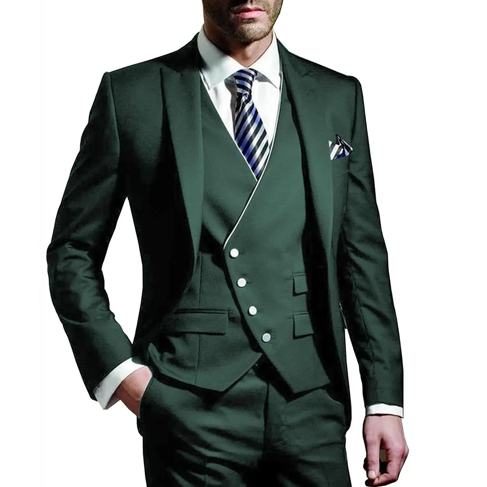 Men'S Formal Evening Wear - Herenpak Legergroen 3-delig Bruidegomkleding Peak Lapel