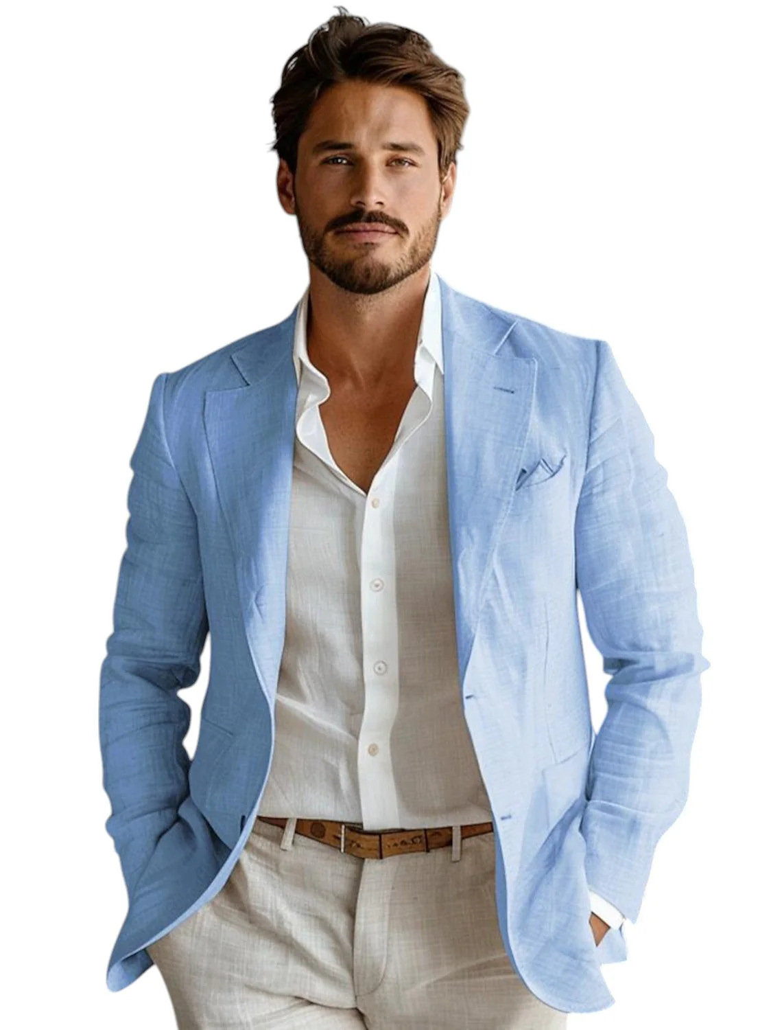 Men Formal Wear Summer - Blauwe Slim Fit Heren Linnen Blazer