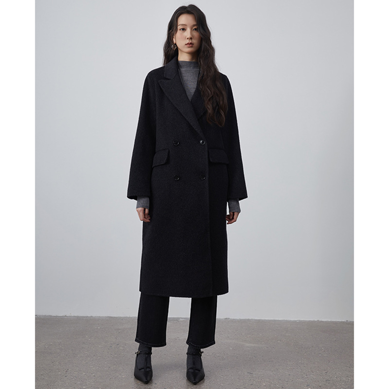 Double Breasted Blazer - Allingentle damespak lange blazer wollen mode