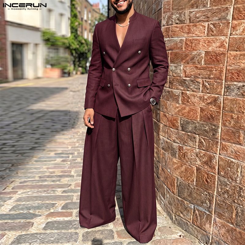 INCERUN Herensets Effen Kleur  - Double Breasted Blazer recensie en prijs